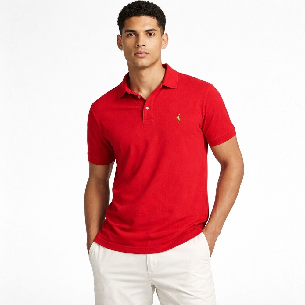 Polo Ralph Lauren Men Polo Shirt Red L Custom‎ Slim Fit Classic Preppy Old Money